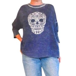 Skull Cashmere Oversized Pullover Lightweight Sweater sz L navy